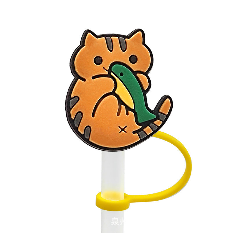 Wholesale 10pcs Animal Cat Cartoon Straw Cap Silicone Dust Plug